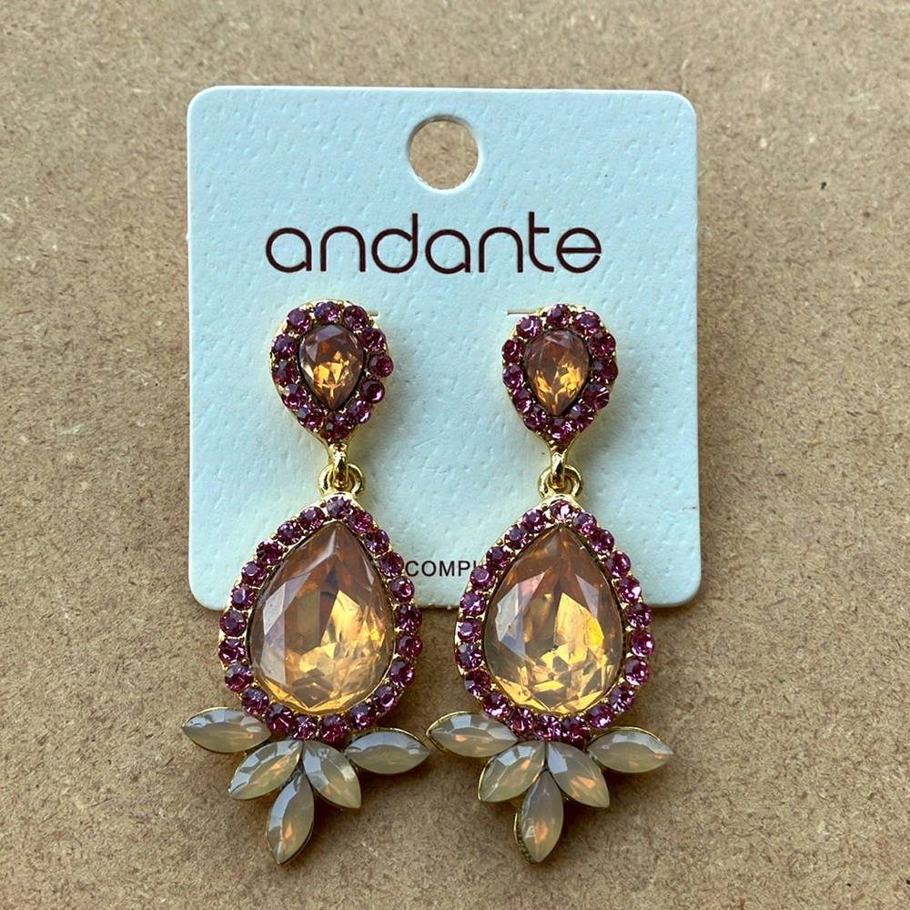 Gorgeous Sparkly Gold Pink and Peach Earrings